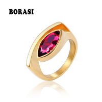 【CW】 BORASI New Oval Stone Rings Colorful Peculiar Luxury Jewelry Female Wedding/