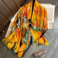 【LZ】♝■♨  Wraps Scarf Sunscreen Exquisite Faux Silk Scarf Mulheres Verde Pavão Padrão Retângulo Xale Acessórios Traje