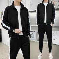 [COD] suit autumn jacket mens cloth casual striped sportswear sweater two-piece set