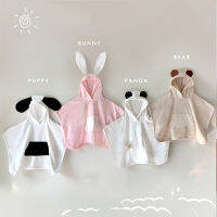 2021 New 0-4year Infant Baby Girl Boy Cute Splicing Hooded Ear Bathrobe Toddler Cape Cloak Type Soft Bathrobe Pajamas