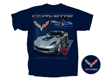 Chevy Corvette Z06 Mens Tshirt Blue C7 Designed To Dominate Official Licensed