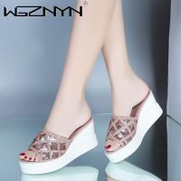 fyjhNEW Summer Women Sequined Cloth Slippers Bling Wedges Platform Beach Casual Slides Woman Shoes Ladies Slippers Footwear 2021