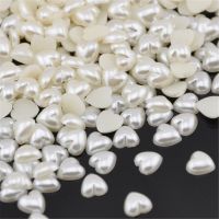 100 pcs 8 mm  Ivory Heart Half Pearl Bead 8mm Flat Back For Scrapbook Craft Card Beads