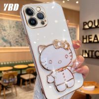 เคสโทรศัพท์กระจกสเตอริโอมิเรอร์3D YBD เข้ากันได้กับ iPhone 15 14 13 12 11 Pro Max เคสพร้อมรูละเอียดป้องกันเลนส์กล้องเต็มรูปแบบดีไซน์ใหม่เคสนิ่มแฟชั่นเคสแมวชุบไฟฟ้าน่ารัก