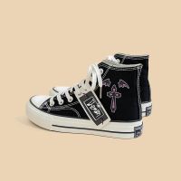 №♤  Amy and McGrady black tide cool niche graffiti canvas shoes women with velvet high help punk wind hip-hop dance shoes