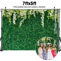 【กรุงเทพมหานคร】2.1x1.5 M (7ftx5ft) สีขาวดอกไม้ใบสีเขียวพื้นหลังการถ่ายภาพแบ็คดร็อปไวนิล