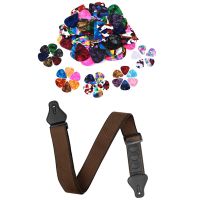 60 Pcs Colorful Guitar Picks, 0.46Mm, 0.71Mm, 0.96Mm &amp; 1Pcs Guitar Strap with 3 Pick Holders for Bass Electric (Coffee)