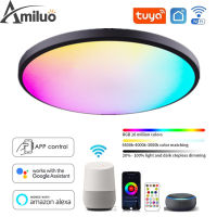 Amiluo โคมไฟติดเพดาน LED 24 วัตต์ โคมไฟติดเพดานทรงกลม RGB ปรับสีได้ 16 สี TUYA APP เข้ากันได้กับ Alexa Google Home ไฟติดห้องนอน Celling light