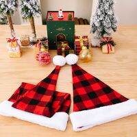 Cute Adults Christmas Hat Red Black Checked Santa Adults Hat Plush Brim Comfortable Soft For Family Friend Lover Perfect Gifts