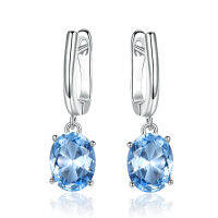 BLOVEMEE blue topaz gemstone clip-on earrings ladies genuine 925 sterling silver trendy fashion earrings bridal wedding jewelry