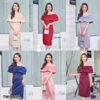 TT18415 เดรสเปิดไหล่ ระบาย 2 ชั้น ..Off the shoulder dress, 2 layers of fringe..