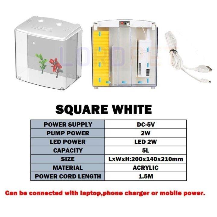 ตู้ปลาเล็ก5ลิตรพร้อมที่กรองน้ำปั๊มลม-led-นิเวศวิทยาแบบพกพายูเอสบีโต๊ะปลาปลาทอง-ats220สีดำ-เท่านั้น