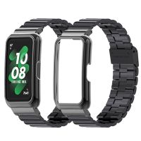 ☑∋❁ Metal Strap Case Protector For Huawei Band 7 6 Pro Watchband Stainless Steel Bracelet For Honor Band 6 7 Protection Cover Frame