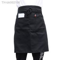 ✵¤✾ Black Kitchen Apron Universal Unisex Women Men Kitchen Cooking Waist Apron Short Apron Waiter Apron With Double Pockets