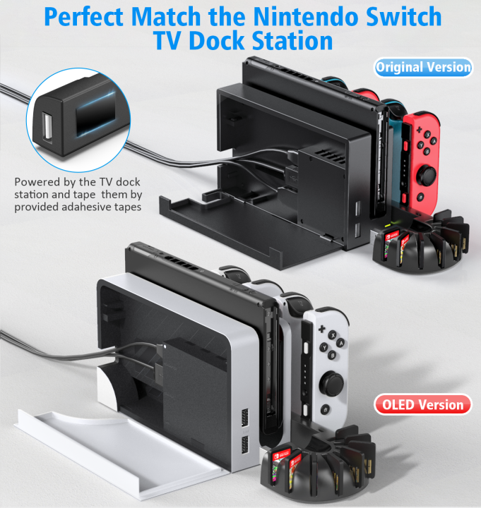 ใหม่4พอร์ตตัวควบคุมjoy-con-chargerแท่นชาร์จstation-คอนโซลเปลี่ยนผู้ถือ8การ์ดเกมsoltsสำหรับnintendo-switch