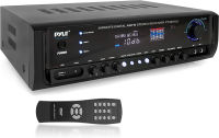 Home Audio Power Amplifier System - 300W 4 Channel Theater Power Stereo Sound Receiver Box Entertainment w/ USB, RCA, AUX, Mic w/ Echo, LED, Remote - For Speaker, iPhone, PA, Studio Use - Pyle PT390AU