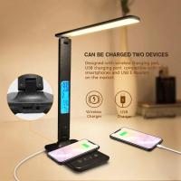 LAOPAO10W QI Wireless Charging LED Desk Lamp With Calendar Temperature Alarm Clock Eye Protect Reading Business Light Table Lamp