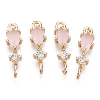 5pc Brass Micro Pave Cubic Zirconia Links Connectors with Glass Long-Lasting Plated Light Gold Teardrop Pink 17x5x3.5mm Hole: 1.5mm