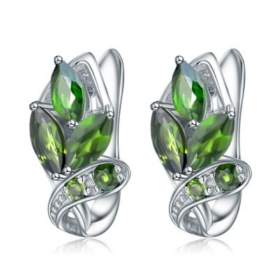 GEMS BALLET 3.11Ct Natural Chrome Diopside Gemstone Stud Earrings 925 Sterling Silver Leaf Earrings for Women Fine Jewelry