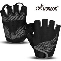 ☼▫ MOREOK Men Cycling Gloves Half Finger Biking Gloves Road Bicycle Gloves Gel Pad Shock-Absorbing Anti-Slip Breathable MTB Gloves