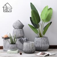 [COD] ins glass fiber reinforced plastic cement flower gray round large creative succulent green dill decoration
