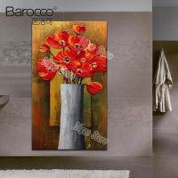 Barocco ภาพวาดสีน้ำมันมือวาดดอกไม้ภาพวาดสีน้ำมัน Modern Simple Home Wall Art ตกแต่งพร้อมกรอบ 50x100 ซม. 60x120 ซม. 70x140 ซม. 80x160 ซม. 90x180 ซม. ขนาดใหญ่