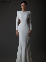 ZZOOI Elegant Long Sleeve Maxi Formal Party Dress Sexy Backless Mermaid Long Dress Cut Out Bandage Bodycon Autumn Winter Dress