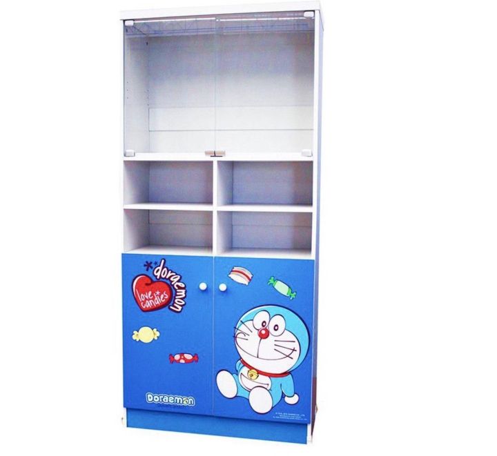 shop-nbl-ตู้หนังสือ-doraemon-80-cm-model-candy-ดีไซน์สวยน่ารัก-2-บานเปิดล่าง-2-บานกระจกบน-สินค้าขายดี-ขนาด-80x36x170-cm