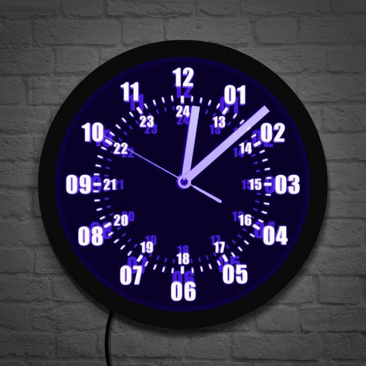 Military Time 24 Hours Display Neon Sign Wall Clock With LED Backlight ...