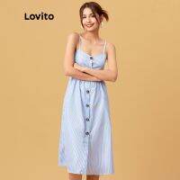 Lovito Casual Striped Button Dress L05162 (RedBlue)