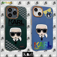 3D แฟชั่น Karl Head Electroplate หนัง TPU 3 In 1เคสโทรศัพท์สำหรับ Apple iPhone 14 13 12 11 Pro Max Soft ซิลิโคน Anti-Drop ป้องกันปกหลังกรณีมือถือสีเขียวสีฟ้า