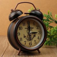 Vintage Night Light Alarm Clock European Retro Metal Alarm Clock Bedside Mute Needle Table Clock Gets Bed Ringing Bell