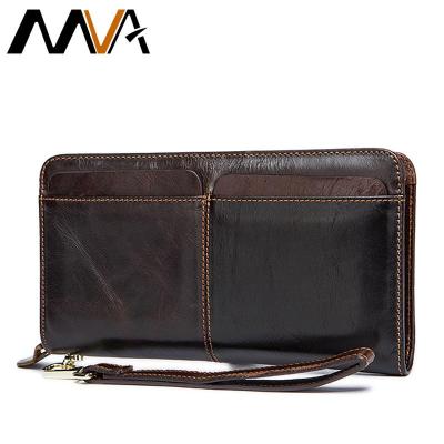 2023 NEWEST  Mva Genuine Leather Men Wallet Male Clutch Coin Purse Men Wallets With Strap Portomonee Money Bag Phone Wallet Long Card Holders