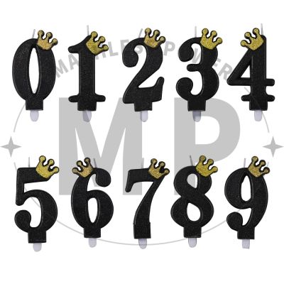 9cm Black Gold Crown Number Candle Birthday Party Decoration Supplies Wedding Love Digital Cake Dessert Decor King Cupcakes