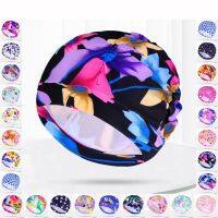 Women Pleated Flowers Printed Fabric Swim Pool Sport Swimming Cap Ladies Protect Long Hair Elastic Nylon Bathing Caps Hat Turban Swim Caps