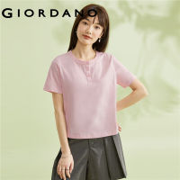 GIORDANO ผู้หญิง เสื้อยืดแขนสั้นคอเฮนเลย์ผ้าฝ้ายถักสีทึบ Free Shipping 05323385