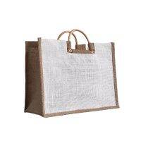 Hot Diy ภาพวาด Burlap Shopper Tote กระเป๋าผู้หญิงกระเป๋าถือสุภาพสตรี Blank Laminated Jute Tote กระเป๋าไม้ Handles