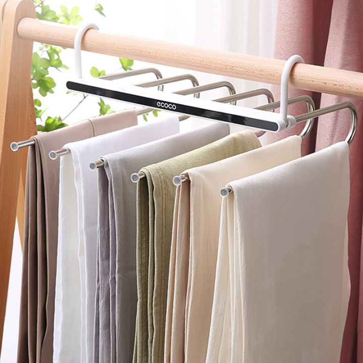 ecoco-multifunction-trouser-storage-rack-adjustable-pants-tie-storage-stainless-steel-clothes-hanger-towel-shelves