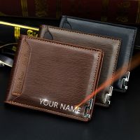 Short Men Wallets Free Name Engraving Luxury Slim Card Holder Male Purse Classic Zipper Coin Pocket Brand Mens Draw Card Wallet