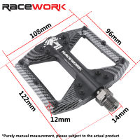 RACEWORK เหยียบจักรยาน3แบริ่งภูเขาถนนจักรยานคาร์บอนไฟเบอร์เคลือบเบาเหยียบแบน MTB อลูมิเนียมไนล่อนเหยียบ