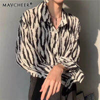 MAYCHEER   เสื้อสูทผู้ชายพิมพ์ลายม้าลาย,เสื้อเสื้อสุดหล่อเสื้อเชิ้ตลายดอกพรีเมี่ยม