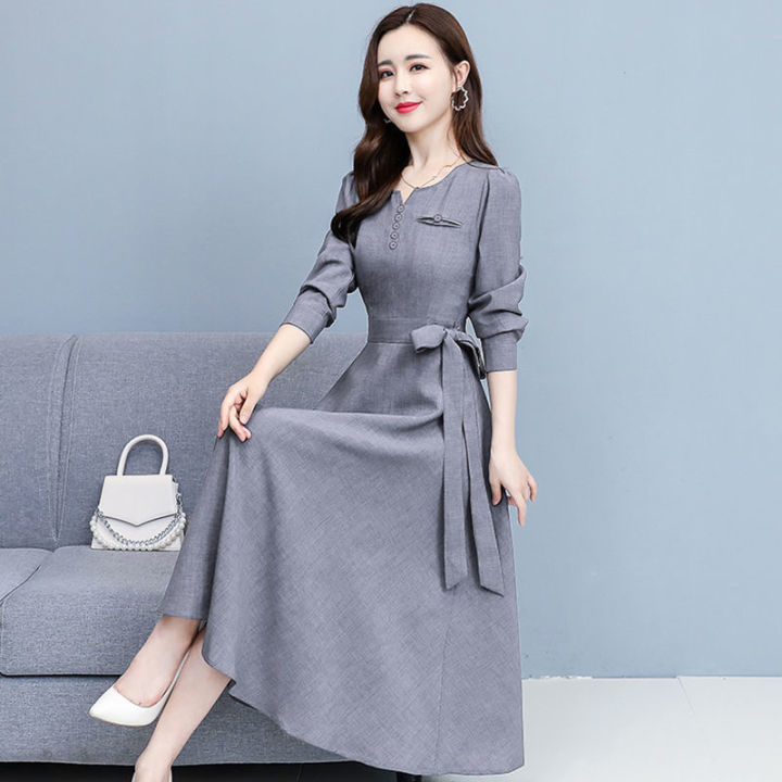 Đầm Vải Lanh Cotton Thời Trang Tay Dài ĐẦM MÙA THU Cho Nữ Đầm Dáng ...