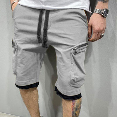 กางเกงขาสั้นฮิปฮอปเอวยางยืดปะติดสำหรับผู้ชาย,กางเกงคาร์โก้ลำลองแฟชั่นฤดูร้อนมีซิปกระเป๋าความจุขนาดใหญ่