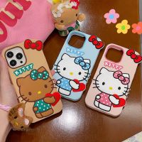 【เคสโทรศัพท์ Qiqi 】เคสโทรศัพท์สามมิติ3D Sanrio Hello Kitty น่ารักสำหรับ IPhone 14 13 12 11 Pro Max Plus ซิลิโคนอ่อนนุ่มของขวัญฝาหลังการตก