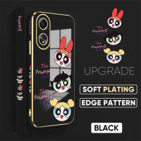 เคส PMP Hp A58 OPPO 4G ฟรีสายคล้อง + การ์ตูนผู้หญิงฟองดอกบัตเตอร์คัพปลอกรูปแบบขอบสี่เหลี่ยมชุบเคสโทรศัพท์หรูหราชุบเคสโทรศัพท์นิ่ม