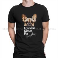 Large mens short sleeves French Bulldog Cute Dog Tshirts Lovers Frenchie Kisses Fix Everything Distinctive Mens T Funny Clothing 4XL.5XL.6XL