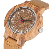 Brown Genuine Leather Wood Watch Men Coffee Stripes Unique Nature Wooden Mens Watch Quartz Movement reloj masculino New 2019