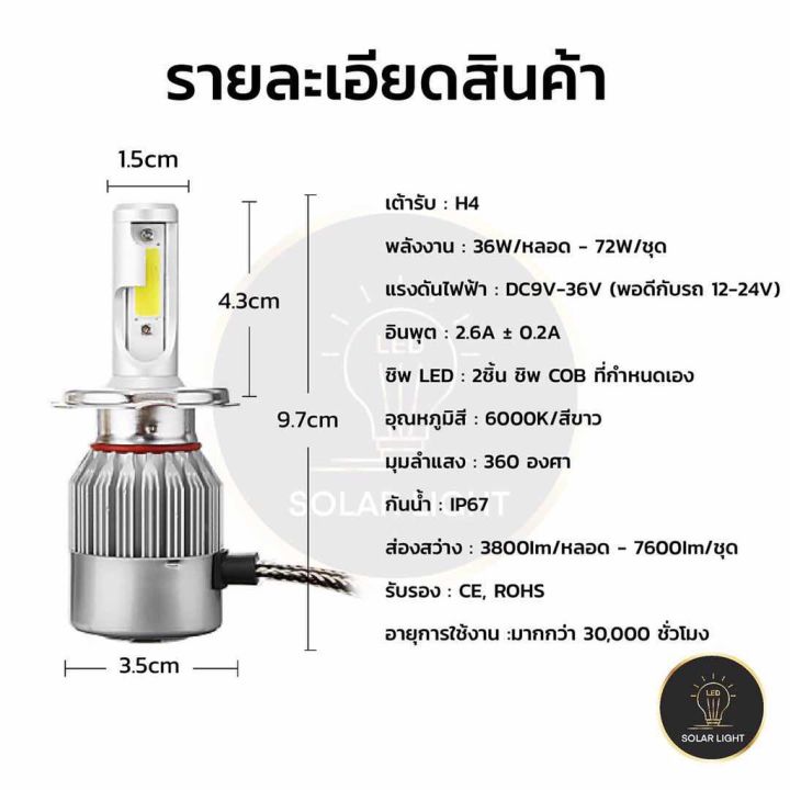 หลอดไฟหน้า-led-c6-ขั้ว-h4-ไฟหน้ารถ-ไฟled-หลอดไฟled-ไฟหน้ารถยนต์-แสงสีขาว-1-คู่-บริการเก็บเงินปลายทาง