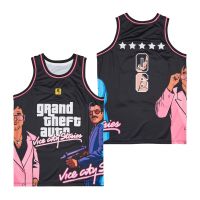 BG เสื้อบาสเก็ตบอล GTA VICE 06เสื้อเจอร์ซีย์ปักลายชุดกีฬากลางแจ้งวัฒนธรรมฮิปฮอปสีดำ2021