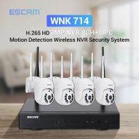 ESCAM H.265 3MP ความละเอียดสูงระบบ CCTV แบบไร้สายเสียงสองทิศทางกันน้ำ WIFI PTZ กล้องรักษาความปลอดภัยไอพีชุด NVR กล้องหมุนวีดิโอ P2P 8CH